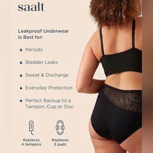 NIB saalt Lace High Waisted Period Underwear,Leakproof, Silky Soft, Qtrz blush M